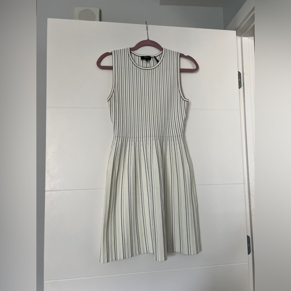 Striped Pleat Dress in Compact Stretch Knit
